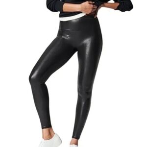 Spanx Faux Leather Leggings  Black Compression High Waisted Women's size Large